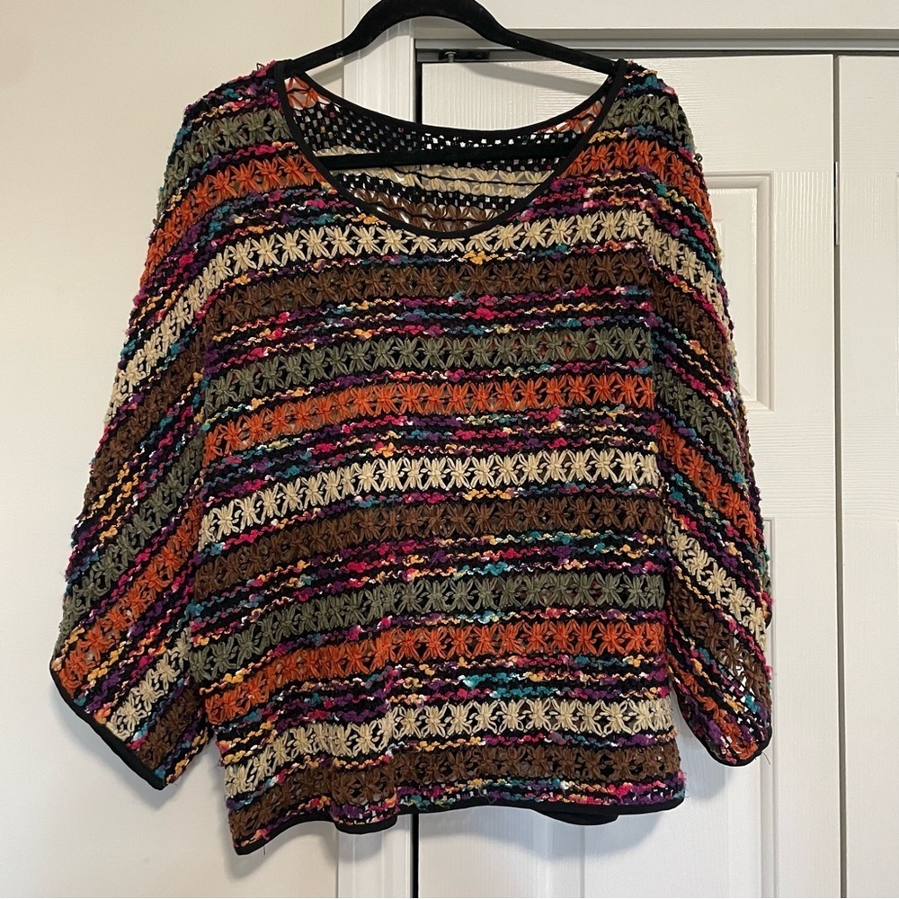 Verducci Crocheted Oversized Multi‎ Colored Short Sleeve Sweater Size XL